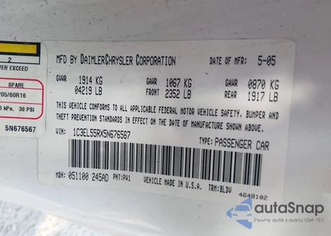 2005 Chrysler Sebring Touring from USA, damaged, VIN 1C3EL55RX5N676567